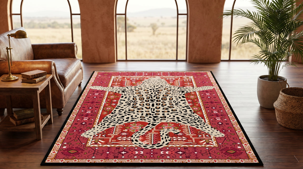 Red · Washable Leopard Rug