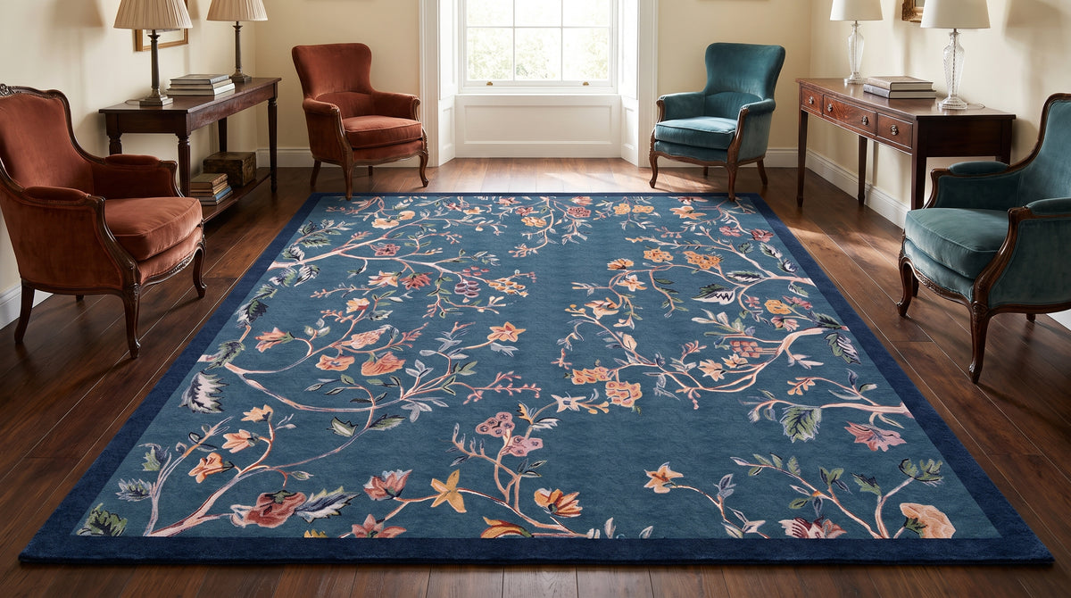 Navy · Washable Trailing Vine Rug