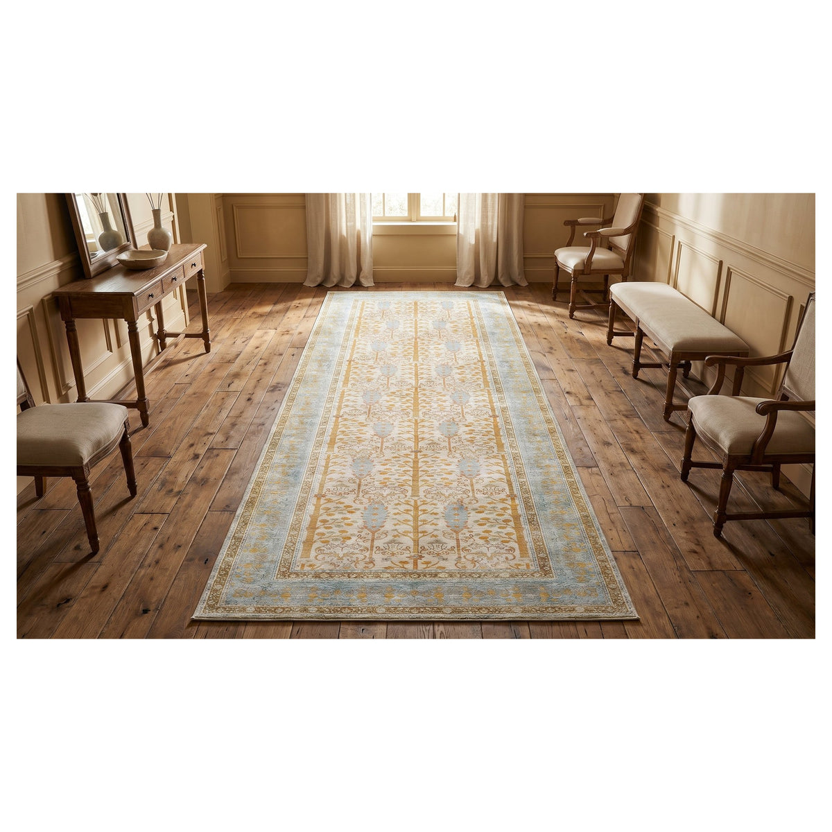 Light Blue · Washable Vintage Bordered Rug