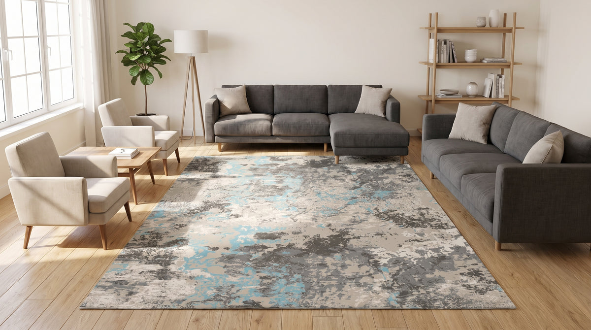 Grey · Washable Watercolour Abstract Rug